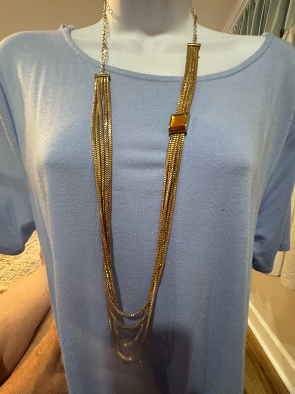 Long Gold Multi-Strand Pendant Necklace - Women Jewelry
